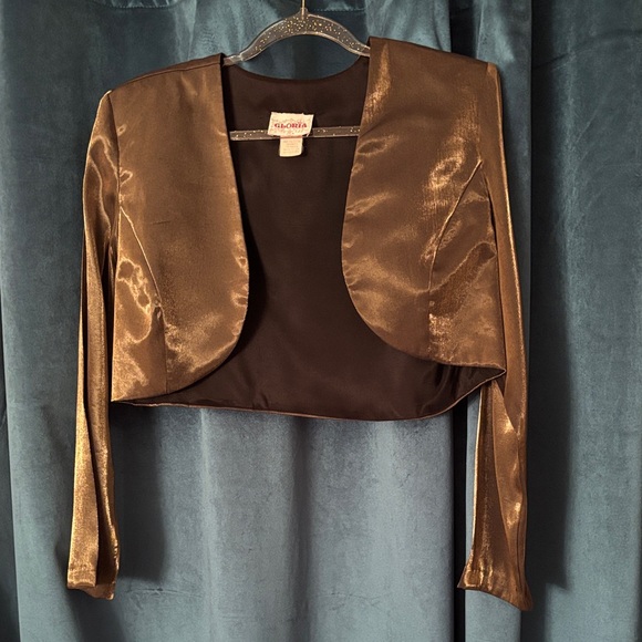 Vintage 80sMetallic Gold Cropped Bolero Jacket | Evening Shrug | Made in USA - Picture 1 of 11